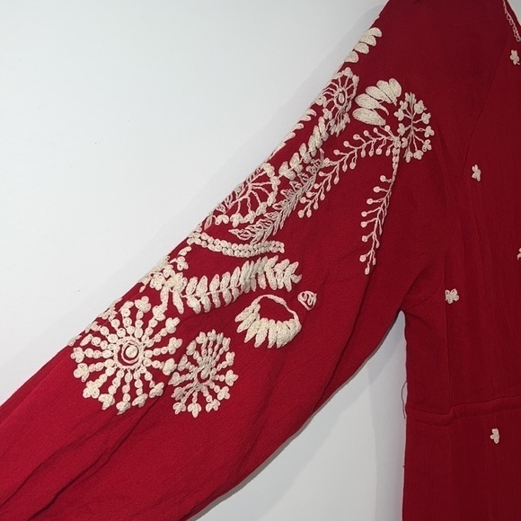 Free People Red Embroidered Romper/Jumpsuit v-neck jumpsuit size XS - Picture 11 of 17